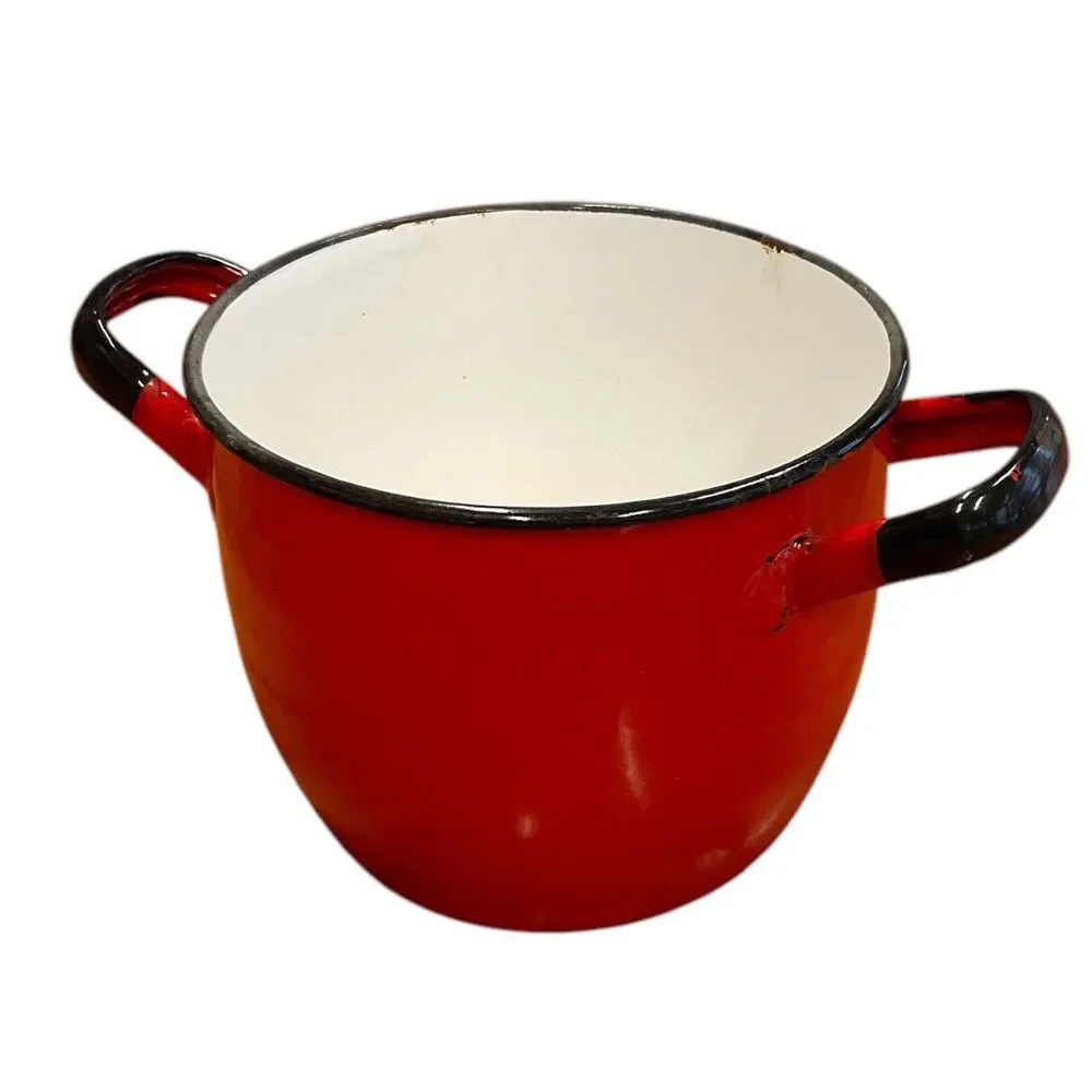 Vintage Huta Silesia Red Enamel Stockpot Made in Poland Size 14‎